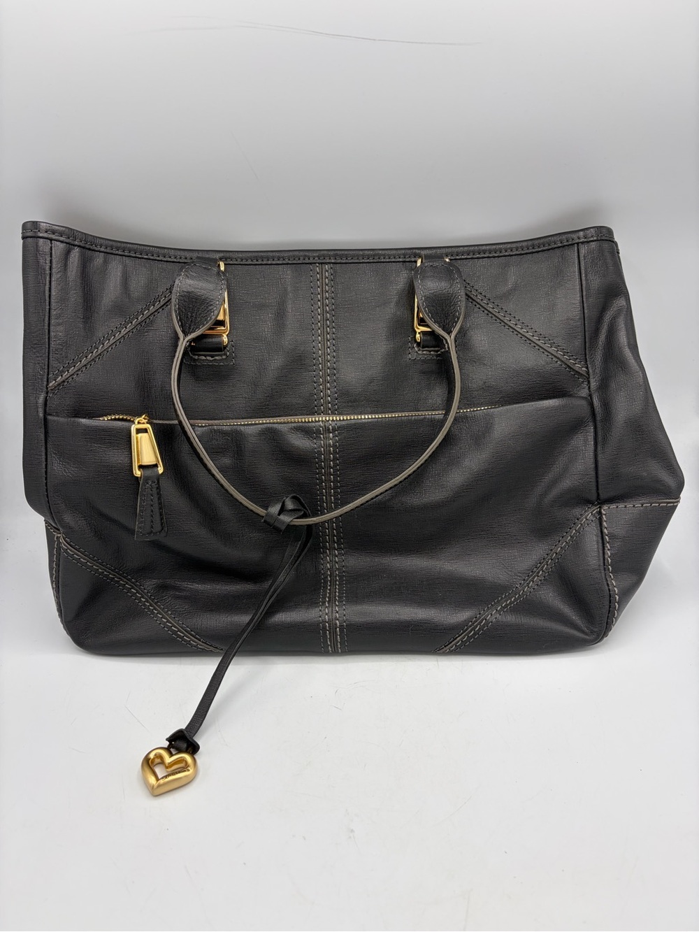 Brighton Black Leather Tote with Gold Heart Charm